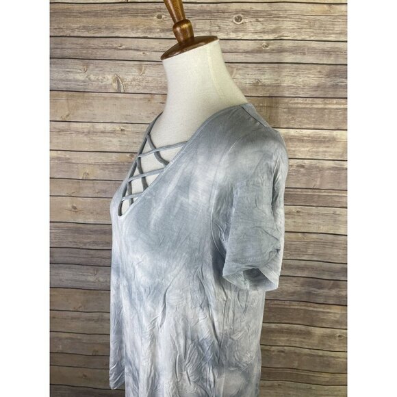 American Eagle Soft & Sexy Large Tie Dyed Top Blue White Boho Criss Cross Front - Picture 4 of 10
